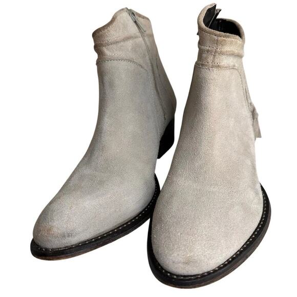 Rebels Beige Suede Nubuck Leather Zip Booties Women Sz 8.5 Rare Western Bohemian - Picture 14 of 16
